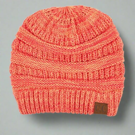 C.C Two-Tone Super Soft Beanie Warm Knit Cap, Peach