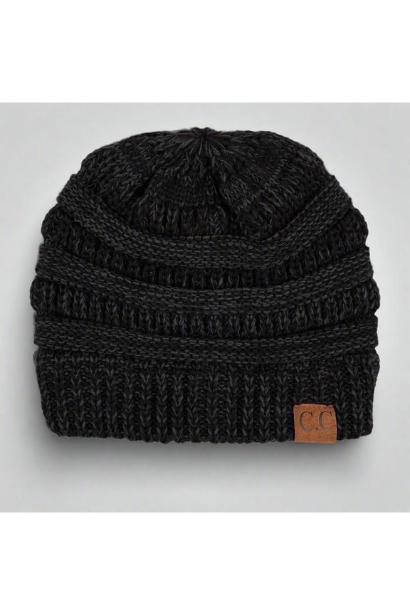 Two-Tone Super Soft Beanie Soft Knit Hat, Black Grey