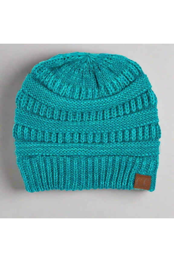 Two-Tone Super Soft Beanie Comfortable Knit Hat, Mint Teal
