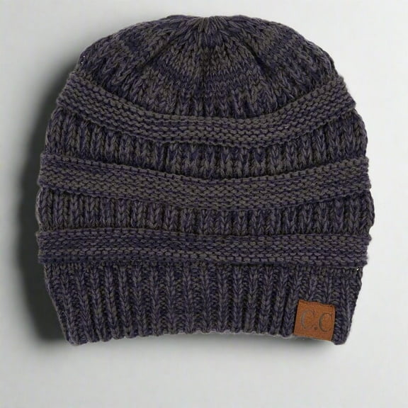 C.C Two-Tone Super Soft Beanie Comfortable Cozy Hat, Navy Grey
