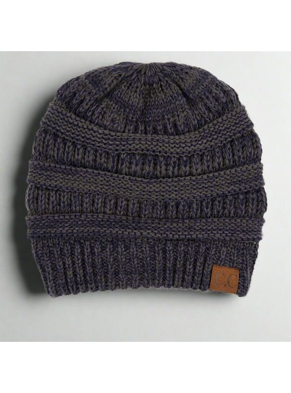 Two-Tone Super Soft Beanie Comfortable Cozy Hat, Navy Grey