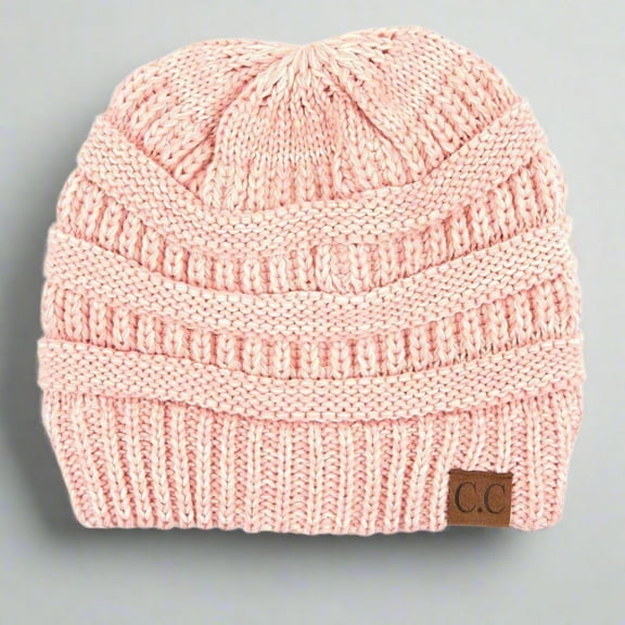 C.C Two-Tone Super Soft Beanie Soft Knit Fit Hat, Rose