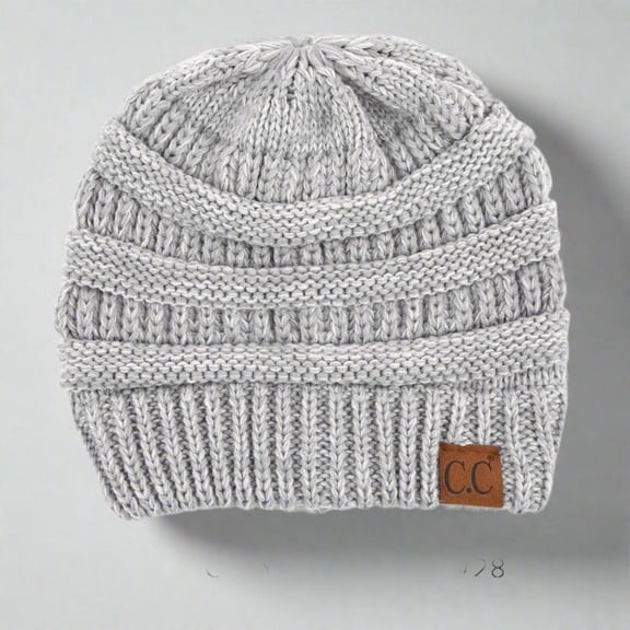 C.C Two-Tone Super Soft Beanie Warm Chunky Knit Hat, Dark Grey