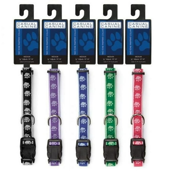 Casual Canine ZA8871 18 79 18-26 in. TwoTone Pawprint Collar, Purple