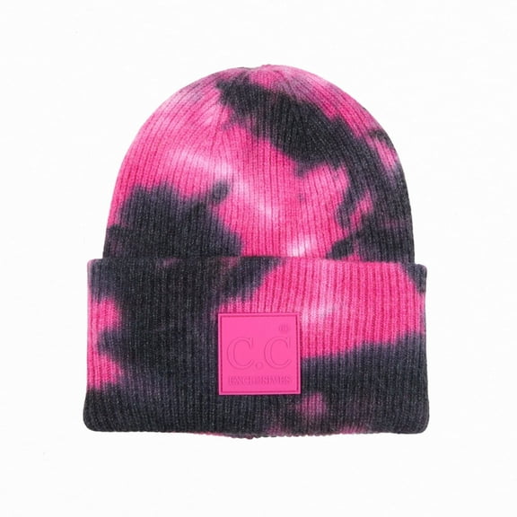 C.C Tie Dye Knit Beanie, Black Hot Pink