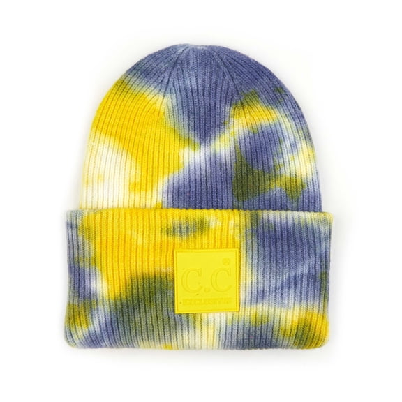 C.C Tie Dye Knit Beanie, Denim Yellow