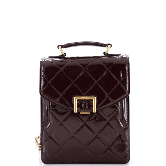 CC Vertical Top Handle Chain Flap Bag Quilted Patent Small By Rebag