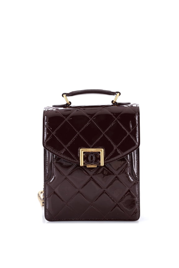 CC Vertical Top Handle Chain Flap Bag Quilted Patent Small By Rebag