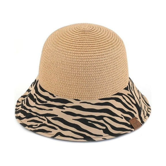 CC Zebra Print Straw Bucket Hat