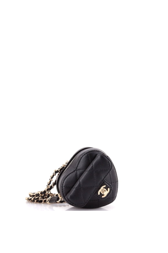 CC in Love Heart Chain Necklace Zip Coin Purse Quilted Lambskin By Rebag