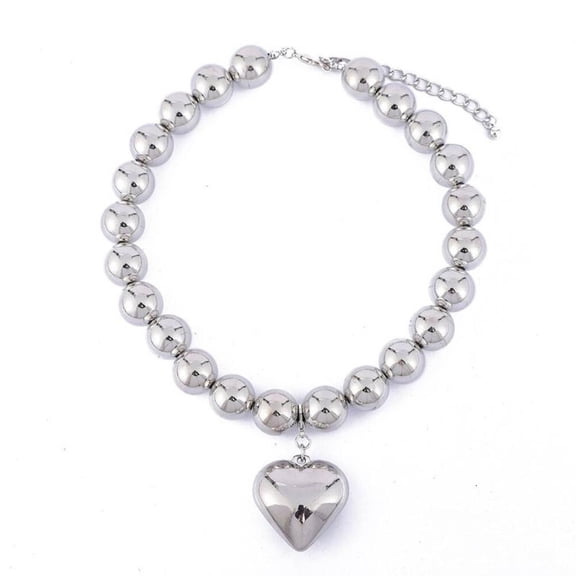 CCB Big Ball Beads Necklace with Heart Pendant Clavicle Chain Exaggerated Choker