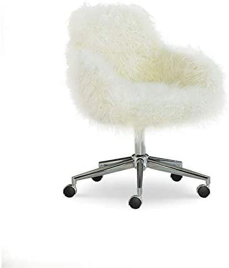 Fiona White Faux Fur Task Chair with Chrome Base