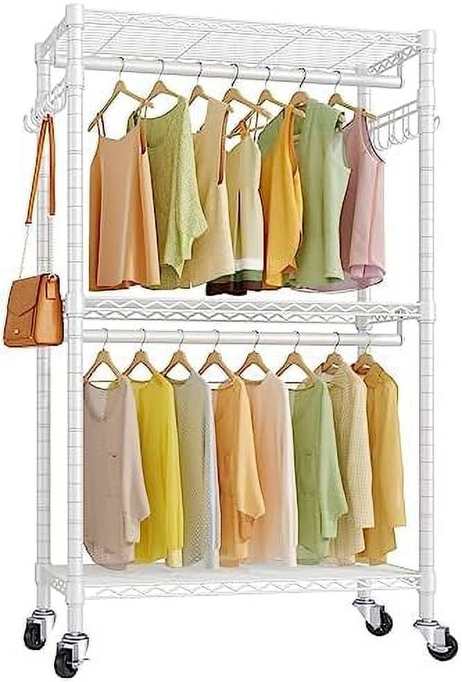 CCBIUOMBO V12 Rolling Garment Rack 3 Tiers Adjustable Wire Shelving