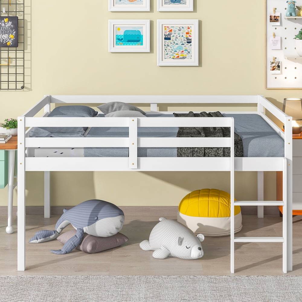 CCBUY Loft Bed,Full Size Low Loft with Fulllength Safety Rail and