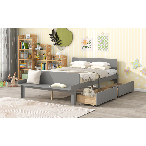 CCBuy Full Platform Bed for Kids Bedroom, Full Wooden Platform Bed Frame with Headboard and