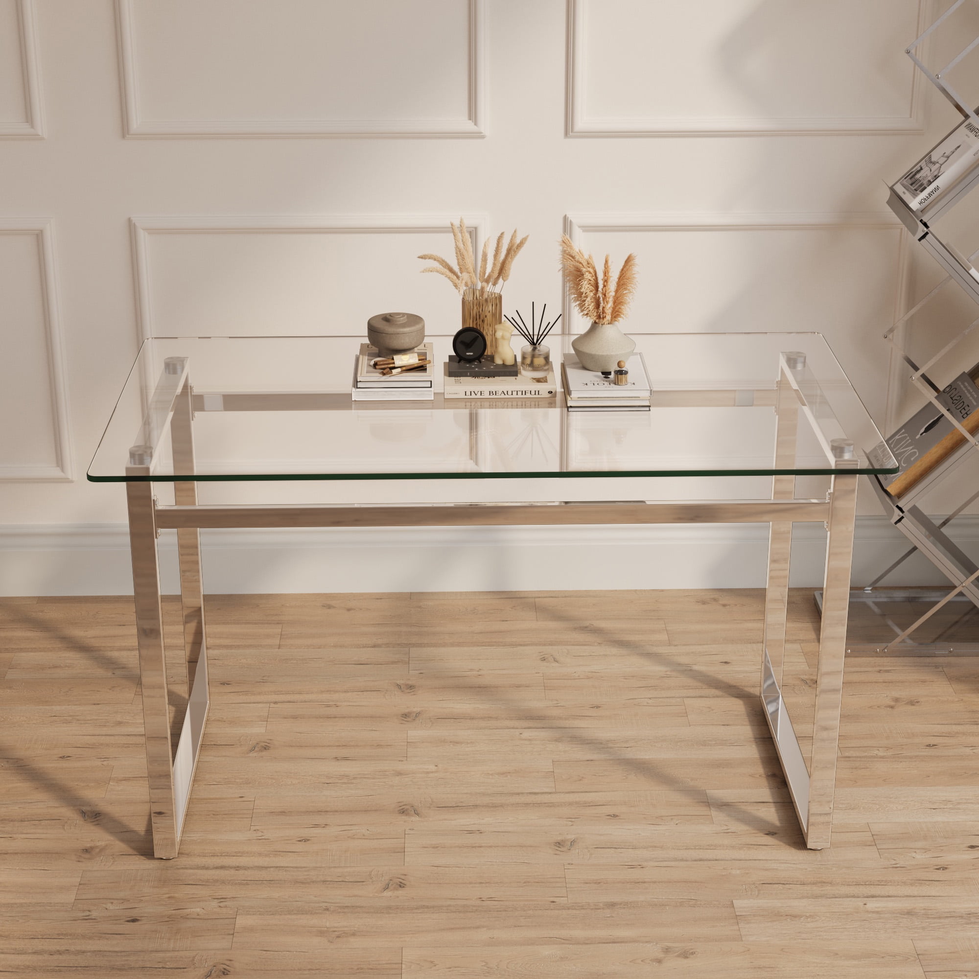 CCCCCAOLI Rectangular Glass Dining Table with Tempered Glass Top and ...
