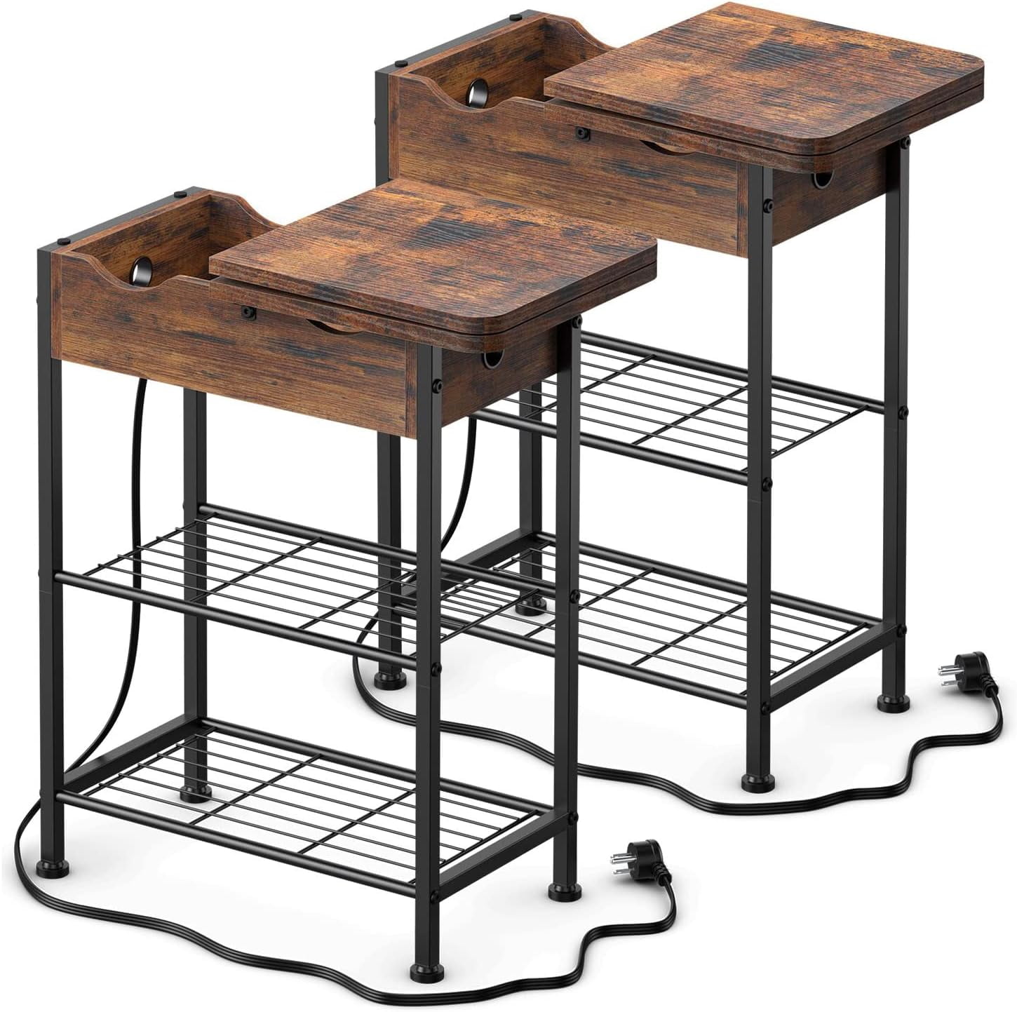 CCCEI Narrow End Table with USBC Fast Charging Station Wood Couch Side Table Built in