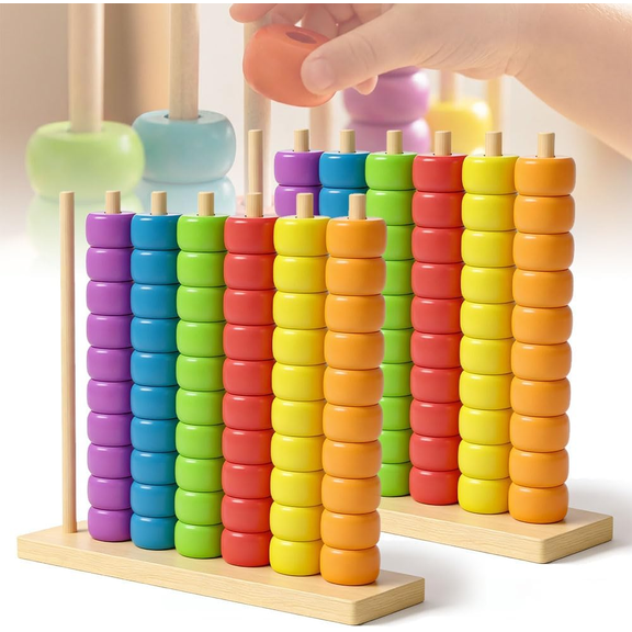 CCCHCY Color Matching Stacking Puzzle Game – Fast-Paced Pattern Challenge Ring Stack Brain Teaser – 2 Player Competitive Tabletop Game Night Set with Racks, 60 Rings