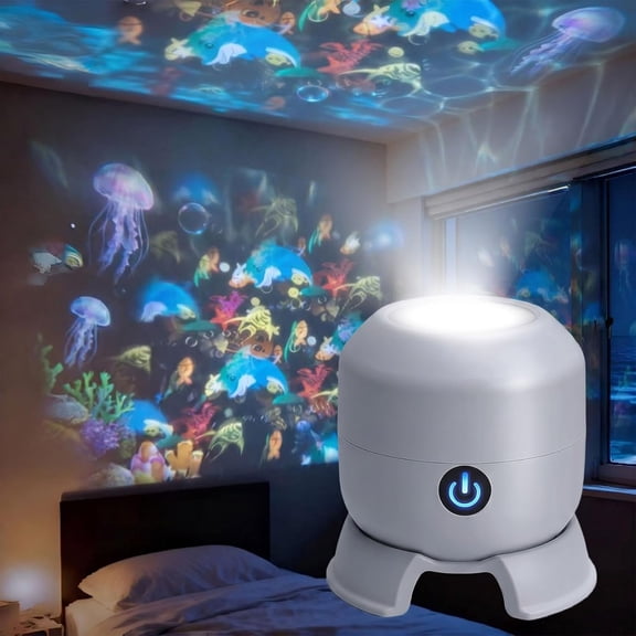 CCCHCY Dynamic Rotating LED Projector Light, 360° Rotating Ocean Night Light Projector,Snowflake/Christmas/Ocean 3 Scene Options, Adjustable Brightness, Unique Base Design