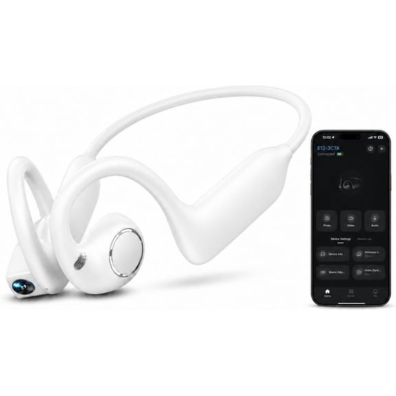 CCCHCY E12 Bone Conduction Headphones with Camera, Headphones Bluetooth 6.0 Wireless Earbuds Hi-Fi Stereo Running Earphones Waterproof AI Voice Assistant Headset for Sports/Workout/Cycling