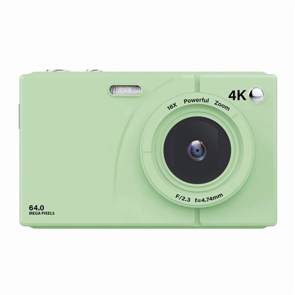 CCD Digital Camera Bundle for Beginners: 2.8-Inch Screen, 16x Digital Zoom, 32GB Card, Type-C Cable, Lanyard, Green