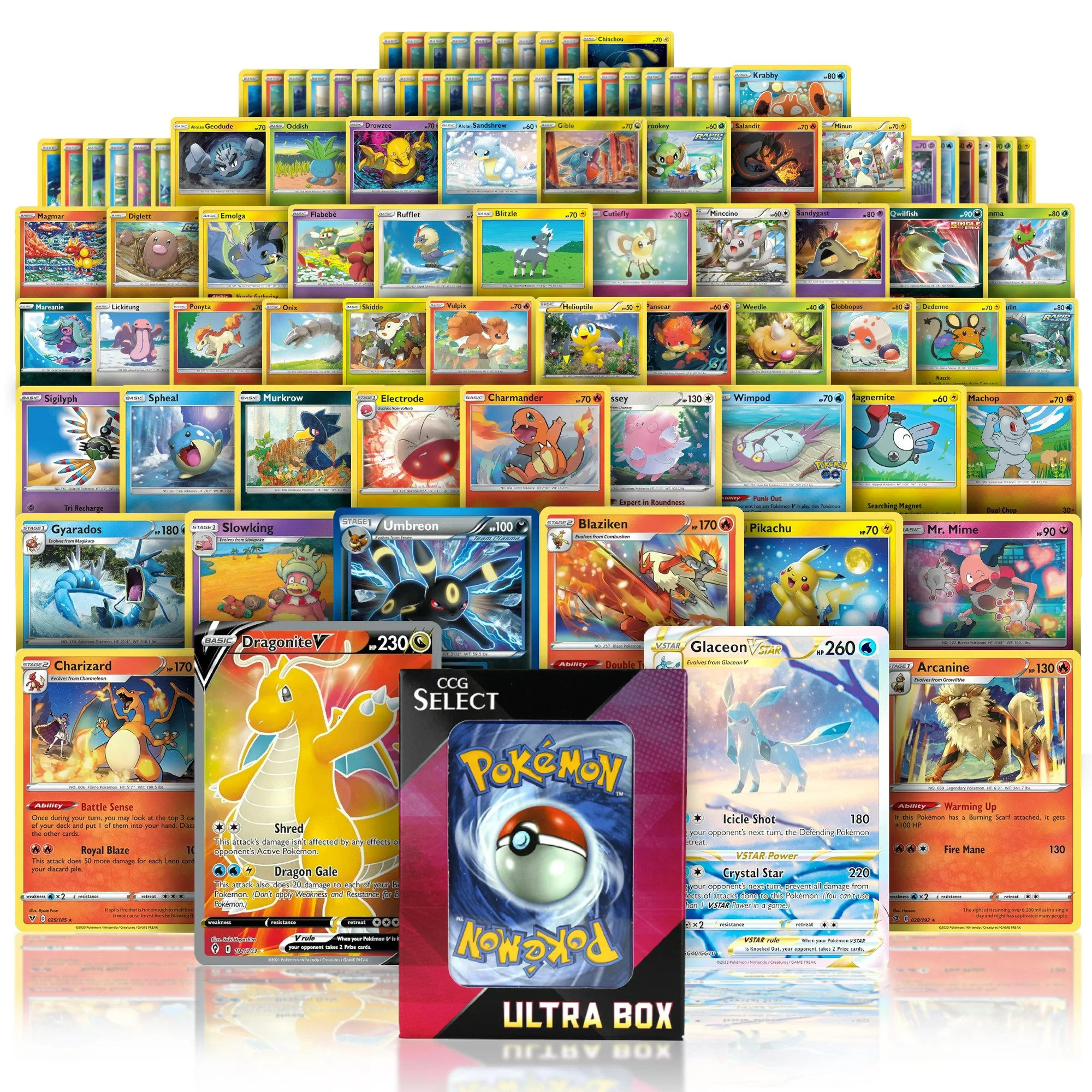 CCG Select 100 Cards, Plus 8 Holos or Rare Cards, Compatible with Pokemon  Cards