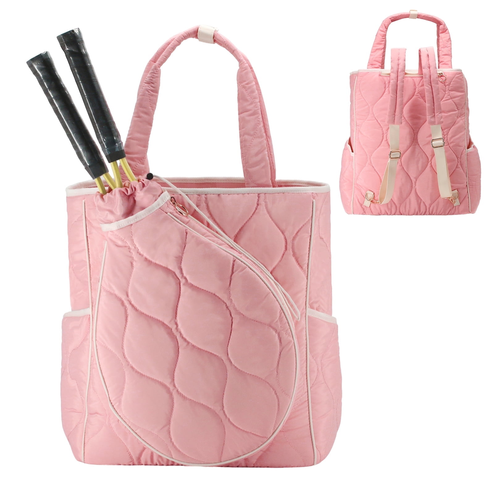 CCGTIOR 2-in-1 Tennis Tote Bag & Tennis Racket Backpack – Extra-Large Quilted Pickleball Racquet Bags, Water-Resistant & Lightweight for Men & Women (Pink)