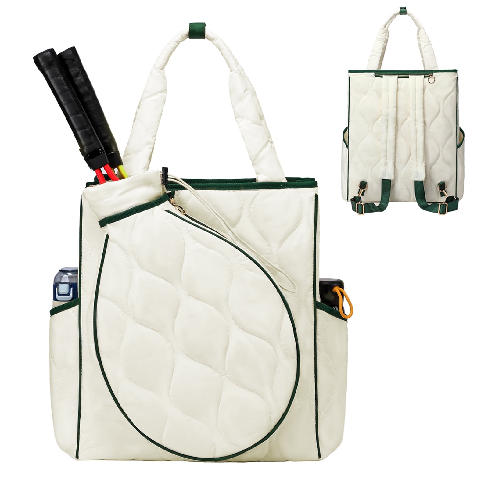 CCGTIOR 2-in-1 Tennis Tote Bag & Tennis Racket Backpack – Extra-Large Quilted Pickleball Racquet Bags, Water-Resistant & Lightweight for Men & Women (White)