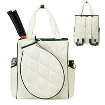 CCGTIOR 2-in-1 Tennis Tote Bag & Tennis Racket Backpack – Extra-Large Quilted Pickleball Racquet Bags, Water-Resistant & Lightweight for Men & Women (White)