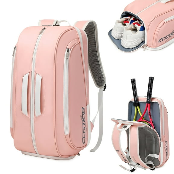 CCGTIOR Multi-Use Beach Tennis Bag For Sport Convertible Padel Backpack - Laptop Sleeve, Ball Sleeve, Fence Hook, Easy Access,Shoe Compartment (Pink)