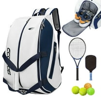 CCGTIOR Tennis Bag Holds 2 Rackets with Shoe Compartment, Fence Hook & Ball Sleeve – Large PU Pickleball Paddles Backpack for Men & Women (Blue)
