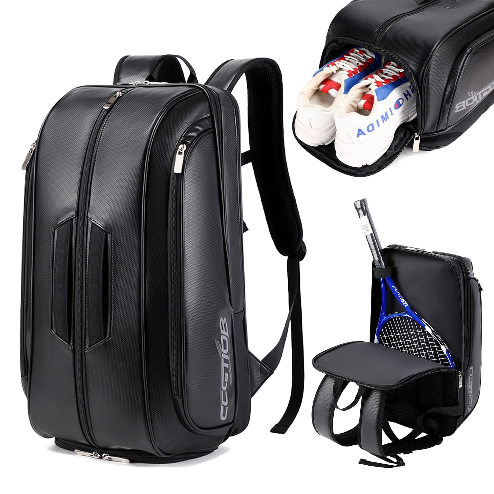 CCGTIOR Tennis Bags Convertible Padel Backpack - Duffle Bag For Paddles & Pickleball Accessories - Laptop Sleeve, Ball Sleeve, Fence Hook, Easy Access,Shoe Compartment (Black)