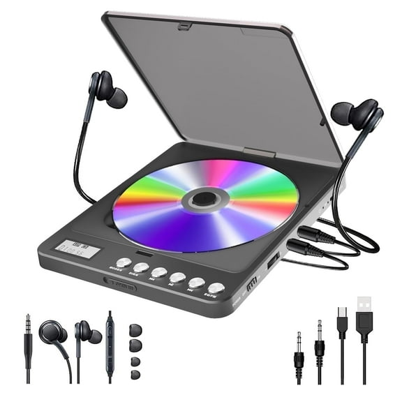 CCHKFEI Bluetooth Portable CD Player with Speakers 2000mAh Rechargeable CD Player Portable Bluetooth with Dual Headphones Jack