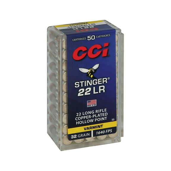 CCI Stinger, 22 LR, 32 gr, Jacketed Hollow Point, 1640 fps, 50 Count