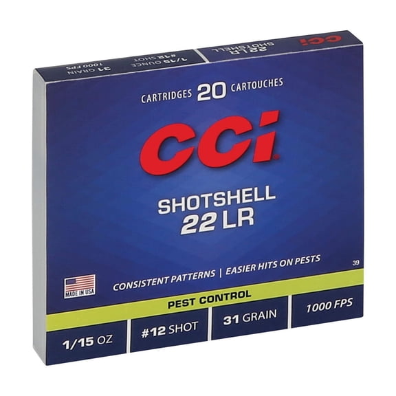 CCI Rimfire Shotshell, 22 LR, 12 Shot, 1000 fps, 20 Count