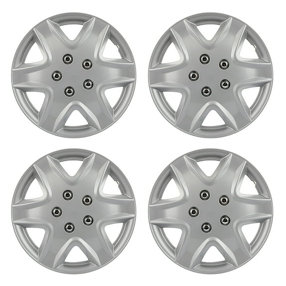CCIYU 15" Rim HubCap Wheel Skin Cover Caps 4-Pack Full Hub Cap ABS Silver Covers Universal Replacement Snap On