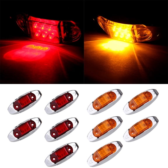 CCIYU 2 Amber 2 Red Waterproof 6 Diode Oval Lens Led Side Marker Clearance Light Lamp 12V Truck Trailer