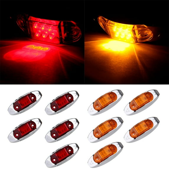 CCIYU 2 Amber 2 Red Waterproof 6 Diode Oval Lens Led Side Marker Clearance Light Lamp 12V Truck Trailer