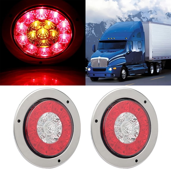 CCIYU 2Pcs Side Marker Lights Red/Amber 16LED Flange Mount Mounting Brackets Truck Trailer RV Round Turn Tail Brake Backup Reverse Marker Lights Sealed