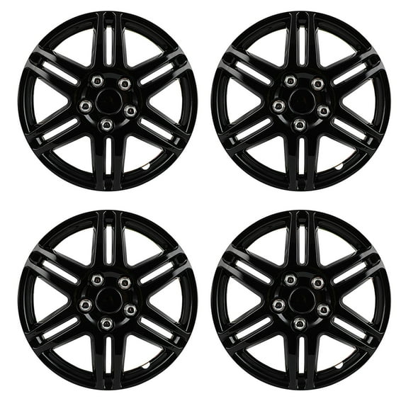 CCIYU 4-Pack Full Hub Cap PP Black Gloss 14" Rim HubCap Wheel Skin Cover Caps Hubcap Set Covers Universal Replacement Snap-On