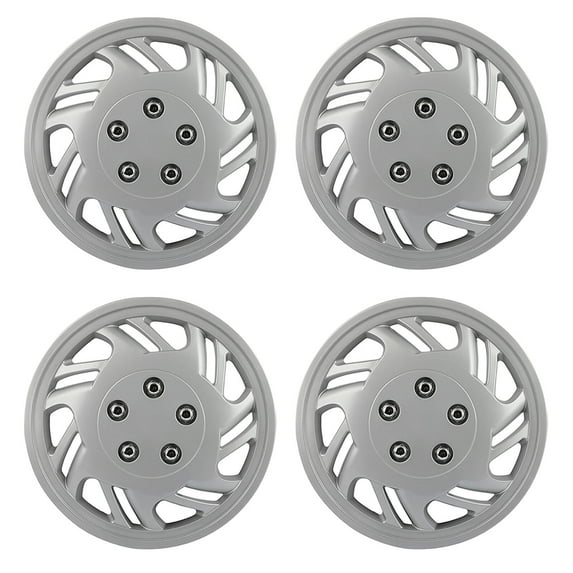 CCIYU 4-Pack Full Hub Cap Silver 15" Rim HubCap Wheel Skin Cover Caps Covers Universal Replacement Snap On PP
