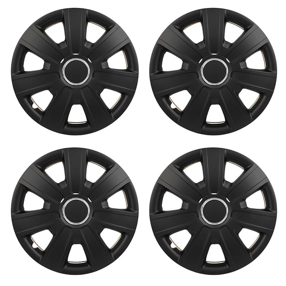 CCIYU 4 X Full Hub Cap PP Black 14" Rim HubCap Wheel Skin Cover Caps Set Covers Replacement Snap-On