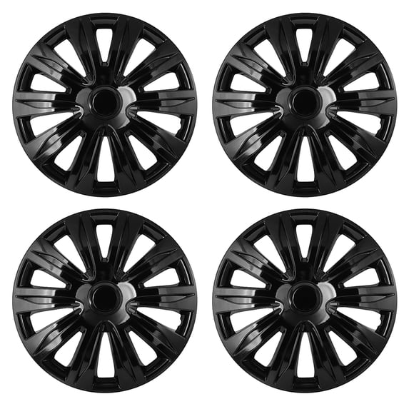CCIYU 4pcs 17" Full Hub Cap Rim HubCap Wheel Skin Cover Caps Covers Universal Replacement Snap On, Gloss Black Auto Tire Cover Replacement Exterior