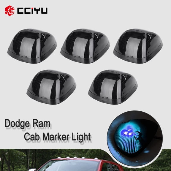 CCIYU 5 Pack Black Smoked Cab Roof Top Marker Running Lamps w/Blue 3020 SMD LED Light Bulbs Replacement fit for 94-98 for Dodge for Ram 2500 3500