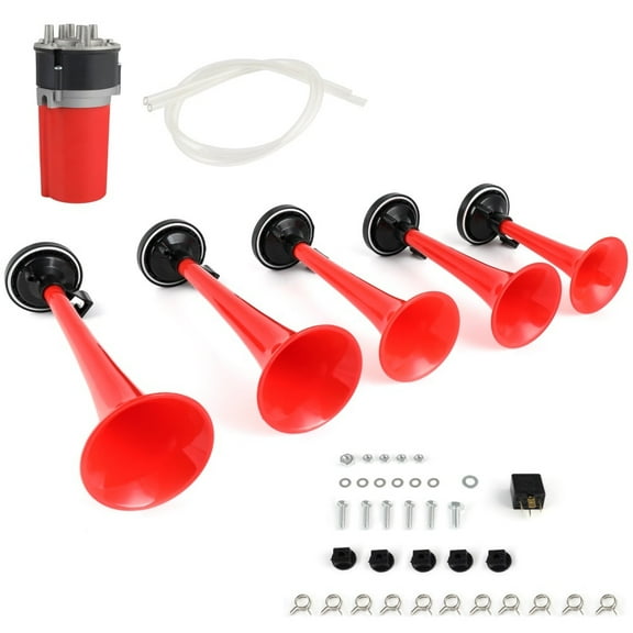 CCIYU 5 Trumpet Musical Dukes Hazzard Horn Kit Compressor for Truck Car, Super Loud Dixie Musical Air Horn for Boats Cars Vans Kit,Electric Trains Horns for vehicle