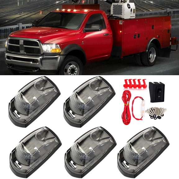 CCIYU 5 pcs Cab Roof Running Top Marker Lights White LED With a set of Switch assembly fit for 2017-2019 for Ford F250 F350 Super Duty