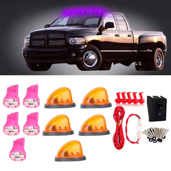 CCIYU 5x Amber Round-Shape 9069A Cab Running marker Light Lamp covers + Pink 4-3528-SMD Led Bulb w/Base + 1 Set Wiring Pack Switch Assembly Wire Harness Replacement fit for for GMC Pickup Trucks