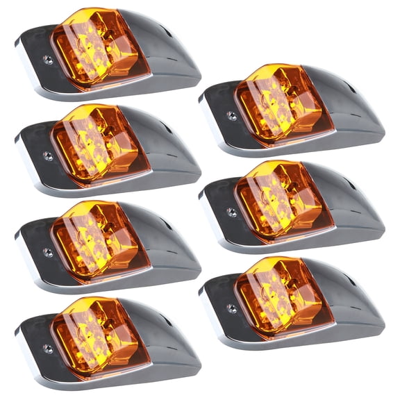 CCIYU 7pcs 7LED Amber Chrome Upper Marker Lights Universal Roof Running Cab Marker Lamp Replacement fit for Heavy Duty Truck Trailers for Peterbilt for Kenworth for Freightliner International Mack
