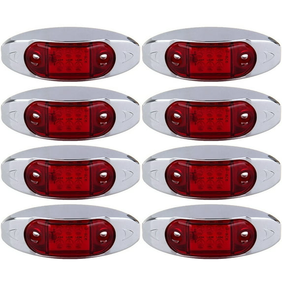 CCIYU 8pcs 6 Diode LED Red Side Marker Light Waterproof Fish Shape Side Lamp Trailer Marker Lights Oval Clear Lens Clearance Indicator Lights