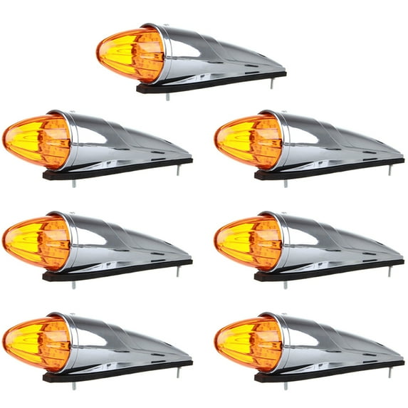 CCIYU Amber 17 LED Cab Roof Light Chrome Torpedo Cab Marker Clearance Roof Running Top Light Assembly Replacement fit for Heavy Duty Trucks for Kenworth for Peterbilt for Freightliner Mack (7Pcs)